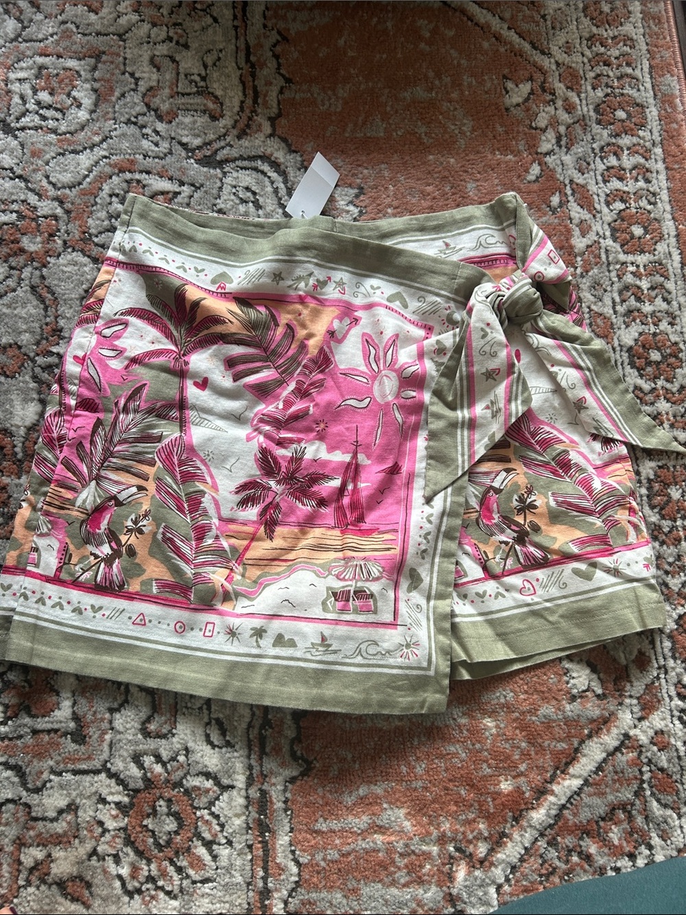 LOFT Pink and Olive Tropical Wrap Skort